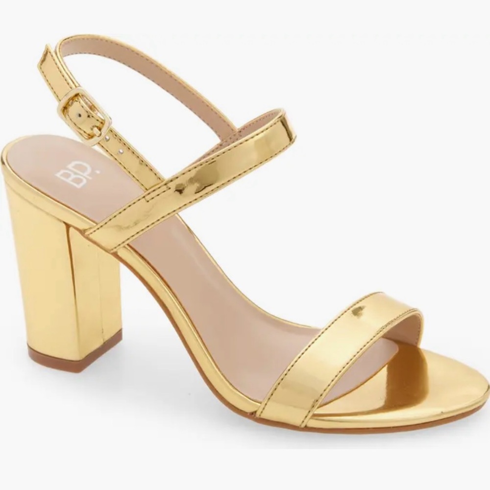 Brass Plum Lula Chunky Slingback Sandals Heels Gold Size 10